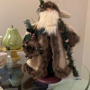 Festive Santa Claus Holiday Figurine with Brown and Cream Accents
